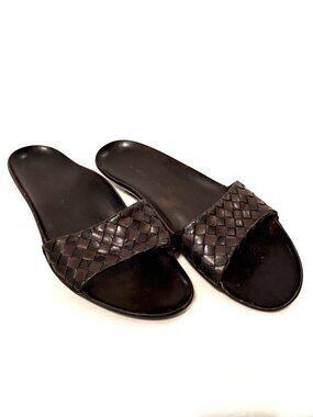 Authentic Bottega Veneta Black Brown Woven Flat Sandals Mules Size 36 US 6